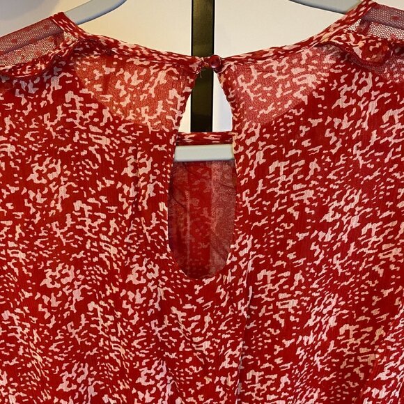 NWT Anthropologie Floreat Red Print Ruffle Lace Sheer Dress - Picture 12 of 16